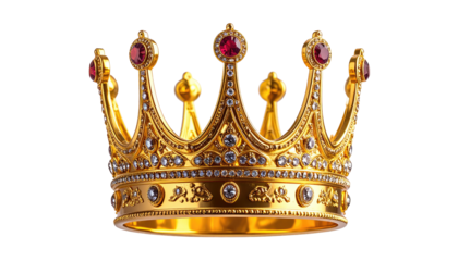 A stunningly detailed, golden crown, ornately embellished with jewels and intricate patterns, fit for royalty