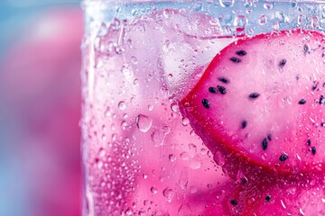 Refreshing dragon fruit drink with ice and bubbles