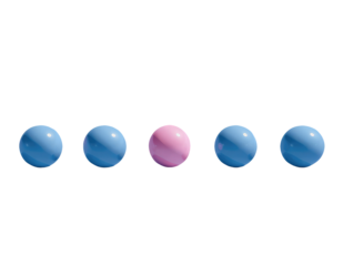 Five 3D spheres on a black background. Four blue spheres flank a central pink sphere, highlighting the concept of difference