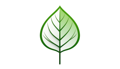 A stylized leaf with a white interior and green outline, depicting veins and a gradient effect on a stark black background