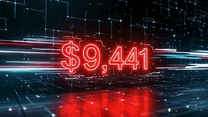 See profits soar with this dynamic animation, showing a financial increase on a modern digital grid, perfect for business and tech presentations