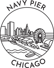 Navy pier  monoline vintage outdoor badge design