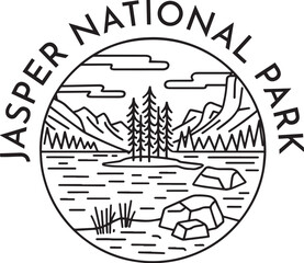 Jasper National Park  monoline vintage outdoor badge design