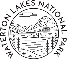 Waterton Lakes National Park  monoline vintage outdoor badge design