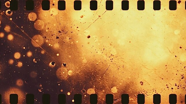 Old film strip with dust, scratches and warm light leaks creating a distressed sepia texture and vintage cinema frame overlay, nostalgic abstract background for design - Powered by Adobe