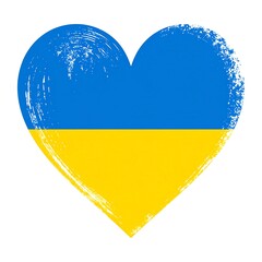 Ukraine flag in a heart shape with textured brushstrokes