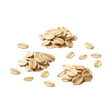 Oats rolled grain scattered isolated on clean bright white