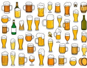 Variety of beer glasses and bottles