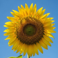 Vibrant Bright Yellow Sunflower Against a Clear Blue Sky