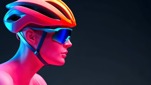 Cyclist's Portrait: An athlete in a sleek cycling helmet and sunglasses is set against a dark backdrop, exuding dynamism, highlighting dedication and focus.