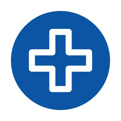 Blue Circle with White Medical Cross Symbol for Health Care Concept