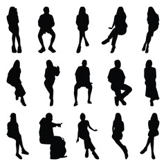 Vector collection set of sitting people silhouettes.	

