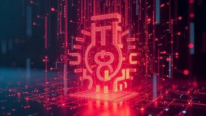 digital heart organ like structure in virtual hologram holographic particle matrix on sci-fi industrial mysterious cyberspace 