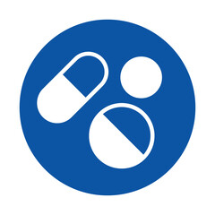 Blue Medical Symbol Representing Capsules and Pills on a White Background