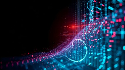 digital matrix wave curve particle in neon dynamic flow stream landscape