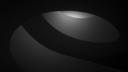 Curving shapes emerge from shadows in a dark setting, showcasing a blend of light and darkness. The forms create an intriguing visual pattern, inviting exploration.
