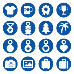 Blue Circular Icons of Various Objects and Symbols for Design and Decoration