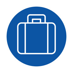 Blue Circle Icon with Simple Line Art of a Suitcase for Travel Representation