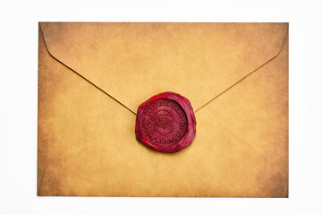 Vintage Sealed Envelope. An aged paper envelope sealed with a red wax stamp