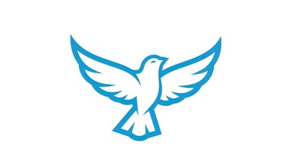 Stylized Blue Dove of Peace Flying with Wings Spread Wide.
