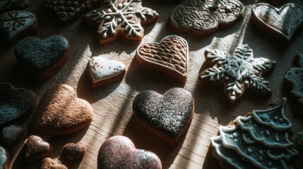 Beautifully decorated cookies in various shapes ready for a festive celebration during winter festivities