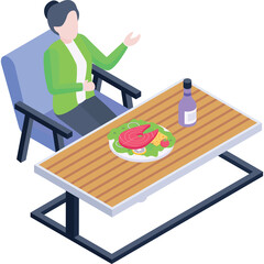 Woman Wearing A Green Cardigan Sitting At A Wooden Table With A Plate Of Food And A Bottle Of Wine In Front Of Her And Transparent Background