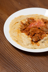 Close-Up of local food Turkish Hünkar Beğendi	