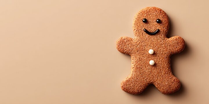 Gingerbread cookie with smiley face and icing on light background ready for the holiday season