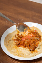 Close-Up of local food Turkish Hünkar Beğendi
