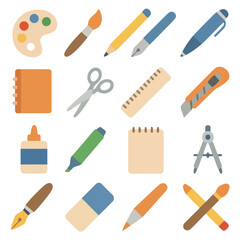 Creative Toolkit: A comprehensive array of art and craft supplies, thoughtfully arranged to inspire creativity and imagination. This image showcases a collection of tools for artistic expression.
