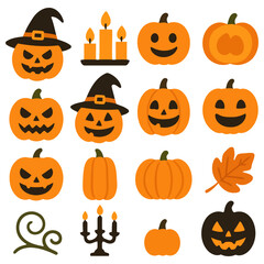 Spooky Delights: A collection of festive icons, encompassing the spirit of Halloween: pumpkins, candles, and seasonal foliage, meticulously illustrated in a vibrant composition.