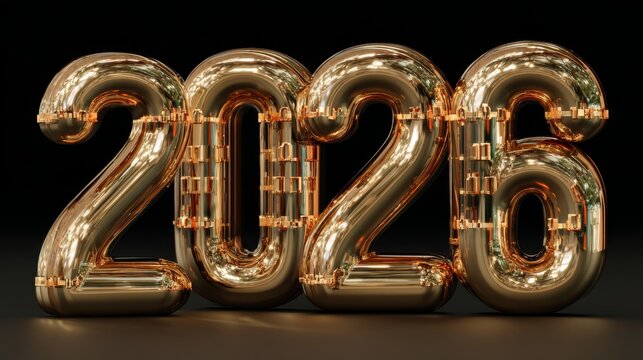 Shiny golden numbers 2026 reflecting celebration and anticipation for the upcoming year