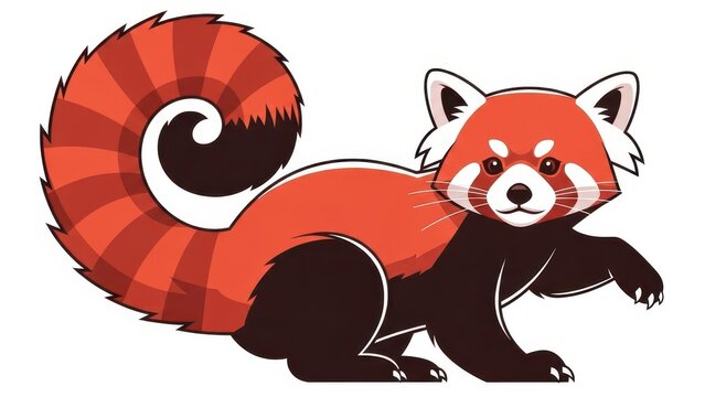 Cute Red Panda Illustration with Fluffy Tail and White Markings.