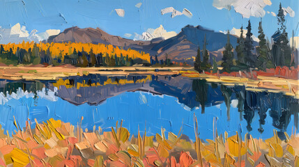 Abstract mountain landscape with lake reflection