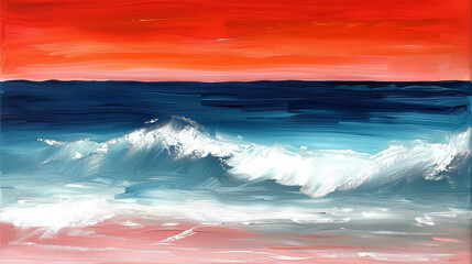 Abstract sunset over ocean with waves and gradient sky
