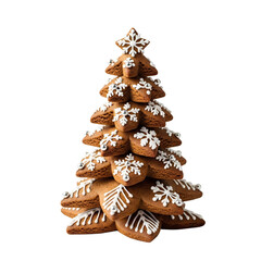 Gingerbread Christmas tree PNG with transparent background, holiday cookie cutout for festive winter design, seasonal baking graphics, and warm cozy Christmas creative projects