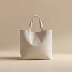 Minimalist beige leather handbag on a subtle monochrome background.