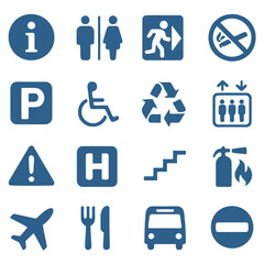 Navigational Symbols for Public Guidance: A comprehensive array of informative icons provides essential directional and informational aid in public spaces.