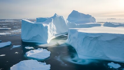 Iceberg Floating on Water with Snow