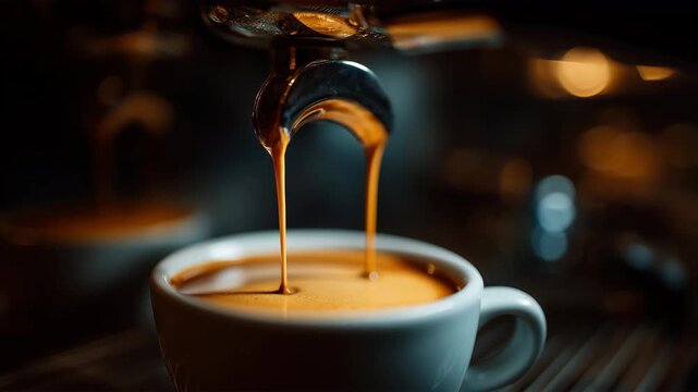 バリスタの一滴&mdash;抽出中のエスプレッソ