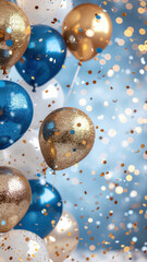 Sparkling balloon holiday background festive celebration confetti party blue gold silver white
