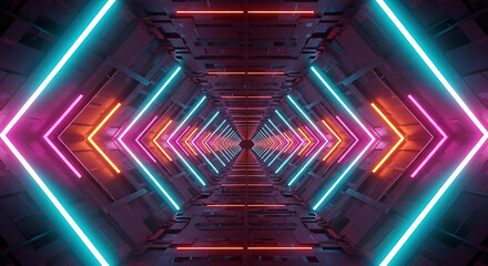 Neon tunnel perspective A captivating illustration with vibrant colors and symmetrical design for creative projects