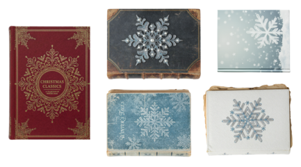 Set of books with snowflake covers, isolated