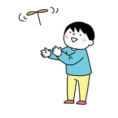 竹とんぼで遊ぶ男の子のイラスト