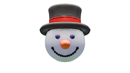 snowman isolated on white, hat, perls and carott, 3D render.