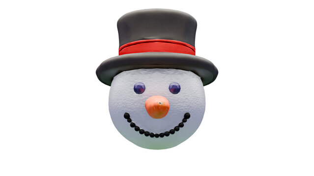 snowman isolated on white, hat, perls and carott, 3D render.