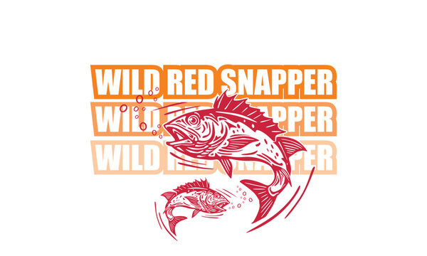 wild red snapper fish logo, silhouette of great fish swimming vector illustrations