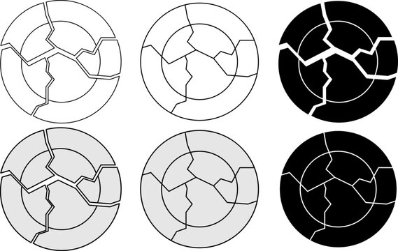 top view Broken Plate Icon Set