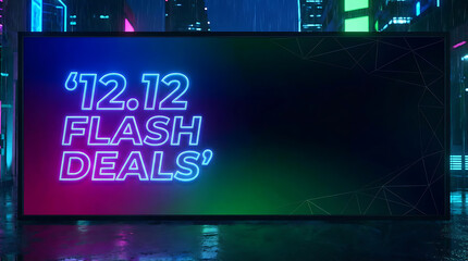 1212 Flash Deals Neon Sign in Futuristic Cityscape.