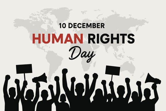 Empowering graphic representation of Human Rights Day, uniting diverse voices for global justice, equality, and fundamental freedoms worldwide